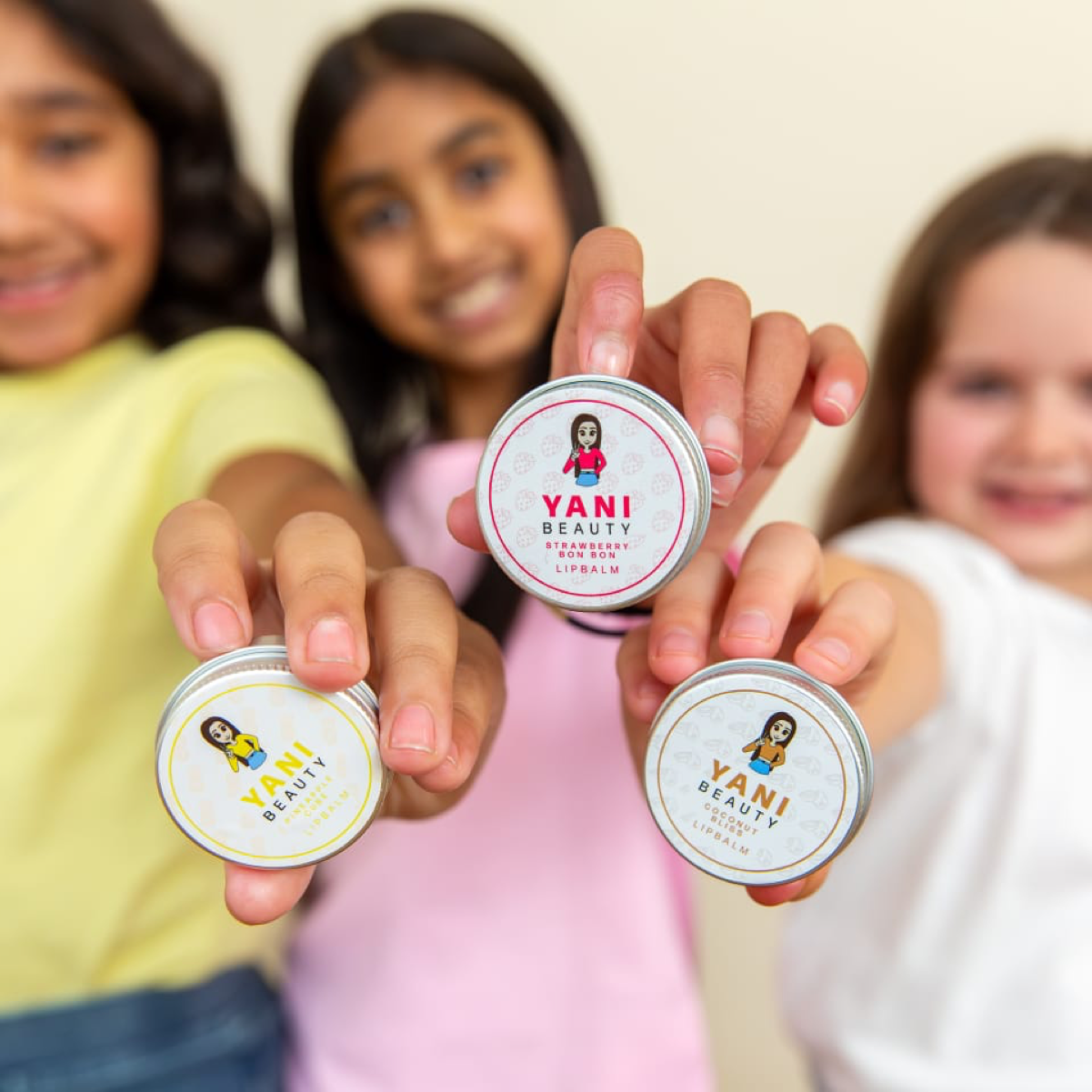 The actual Yani Beauty natural lip balm tins supplied as party bag fillers
